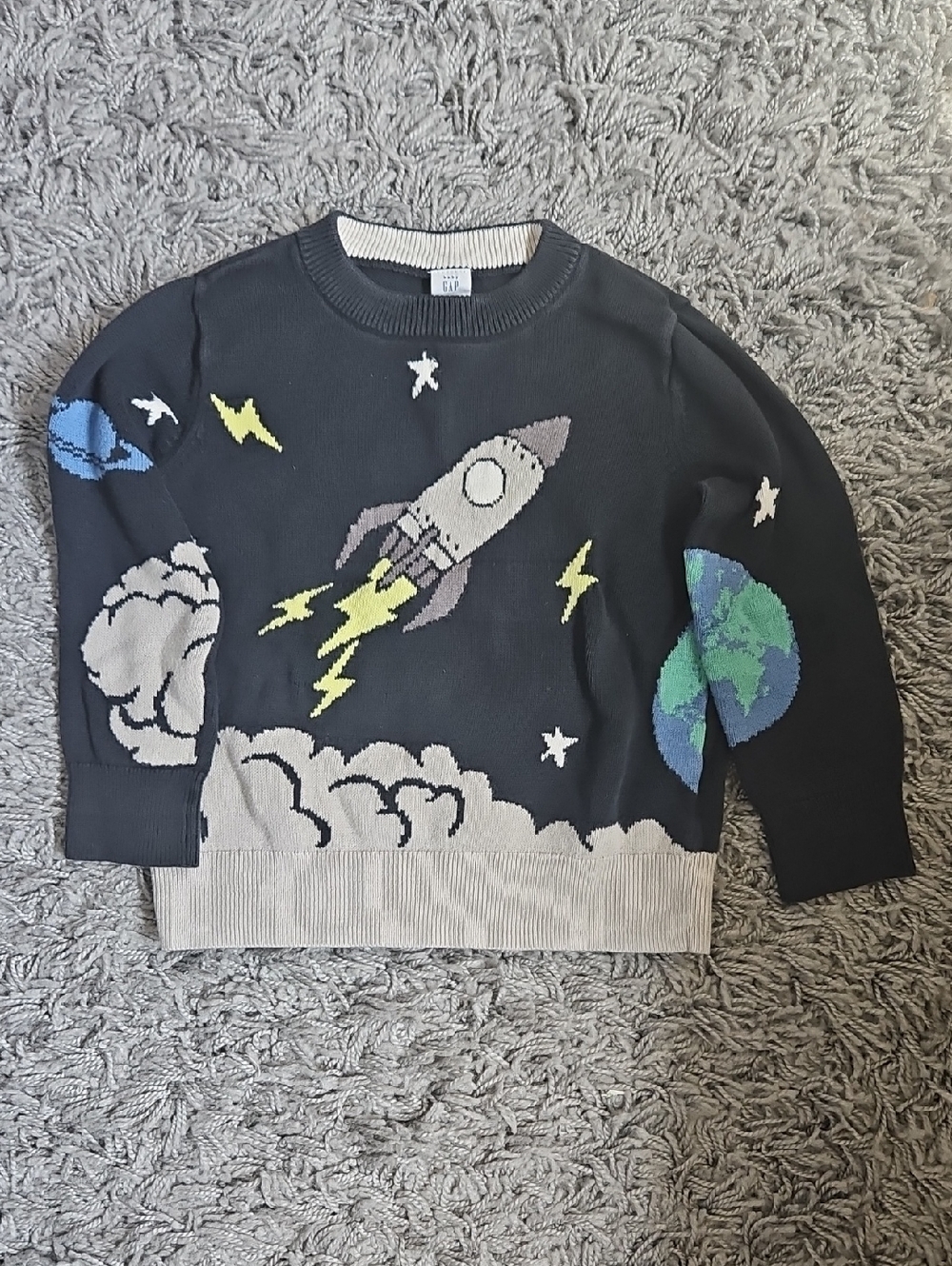 Baby Gap Black Rocket & Planet Knit Sweater with Yellow Accents